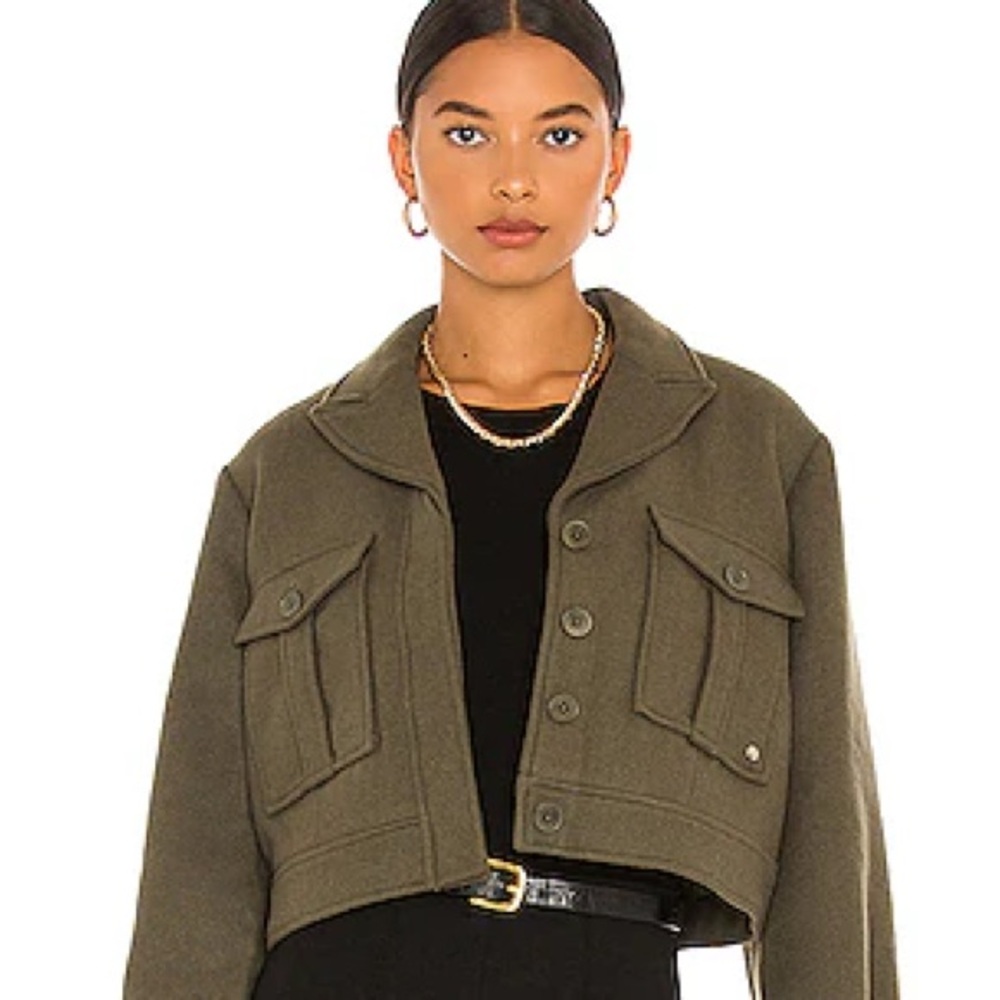 ANINE BING Dallas Cropped Cargo Jacket army green large wool warm oversized